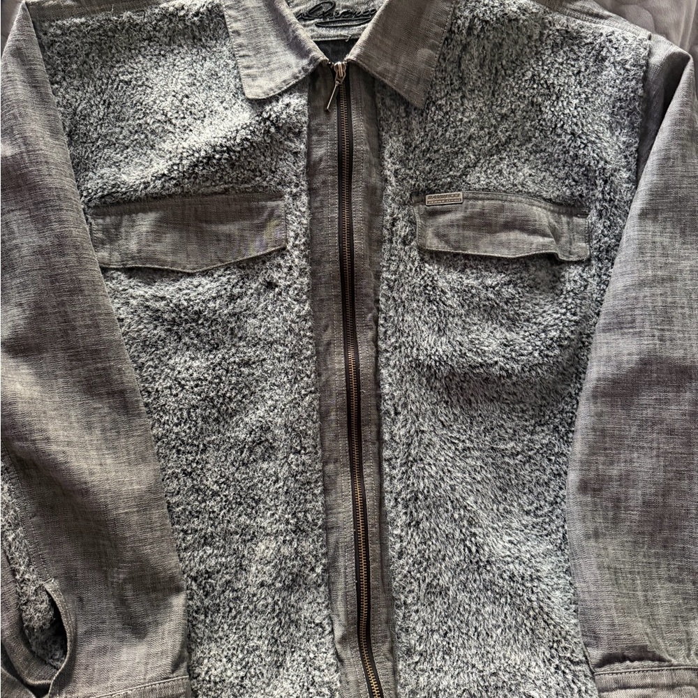 Vintage Davoucci men’s Sherpa Zip-Up Jacket grey